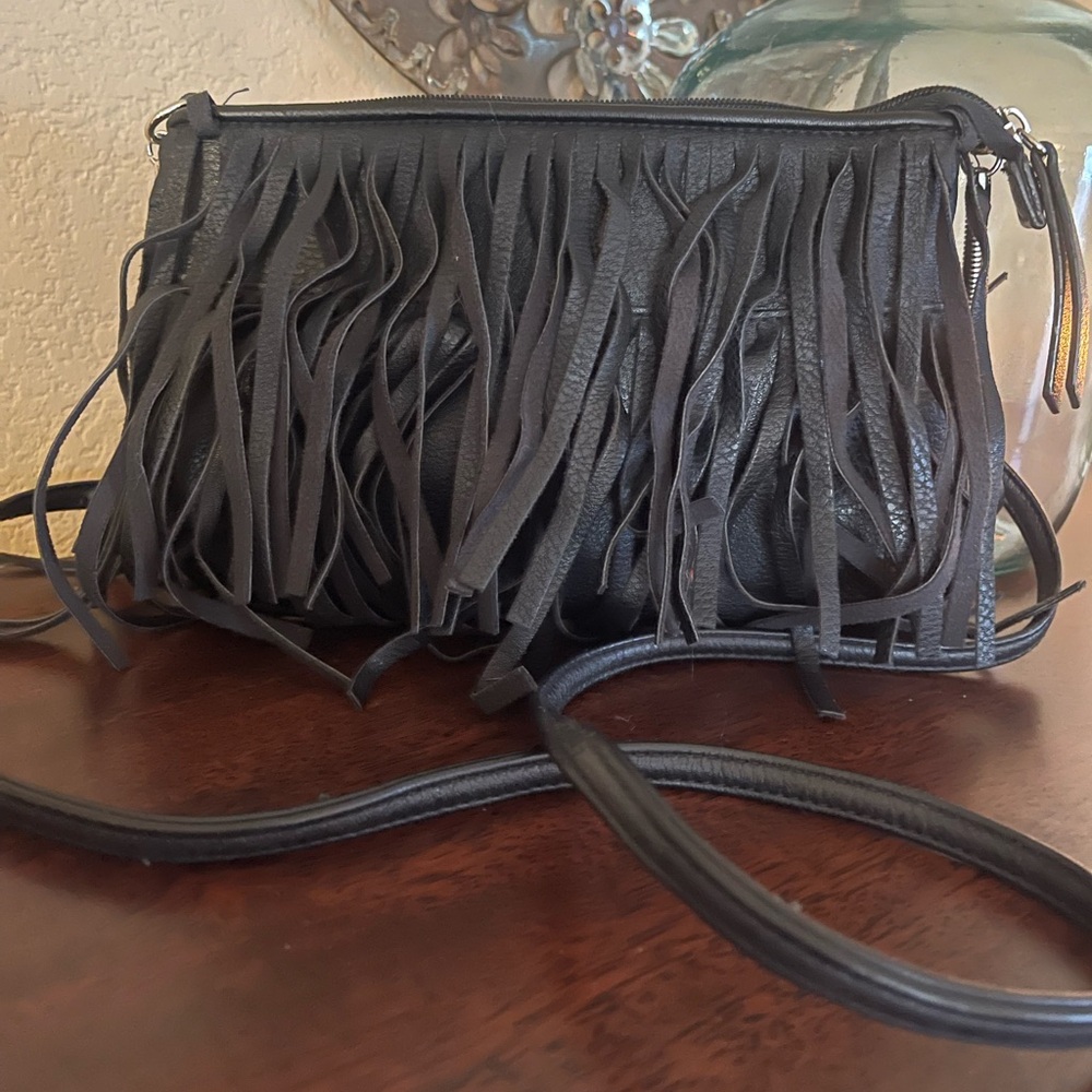Candie's Black Fringe Crossbody Bag